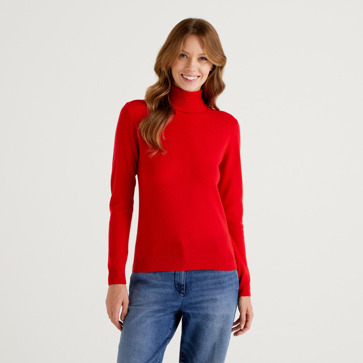 Red turtleneck in pure Merino wool Red Benetton
