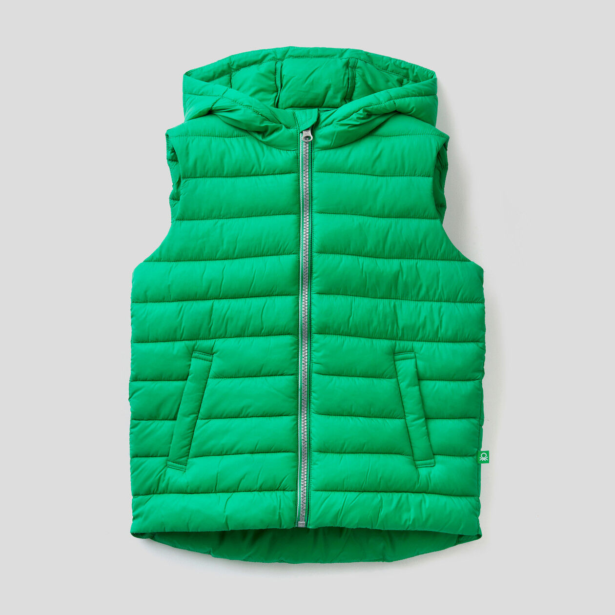Sleeveless jacket with hood Green Benetton