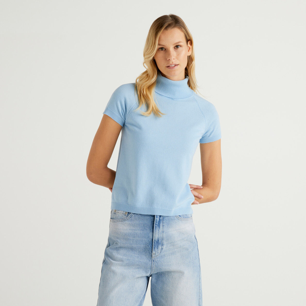 Light blue cheap mock neck top