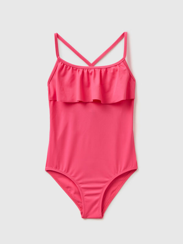 One-piece swimsuit in ECONYL® with flounce Junior Girl