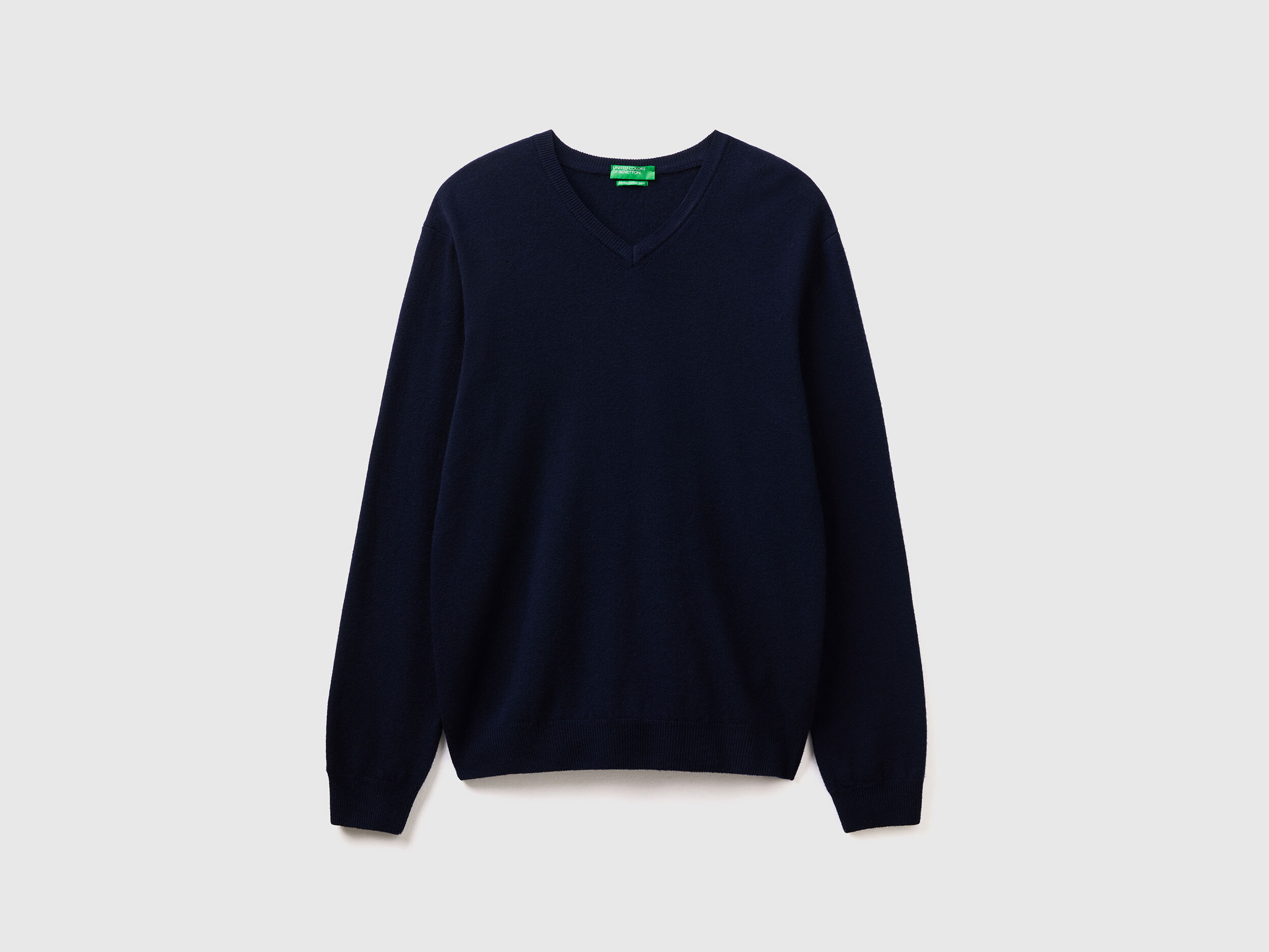 Dark blue V neck sweater in pure Merino wool Dark Blue Benetton