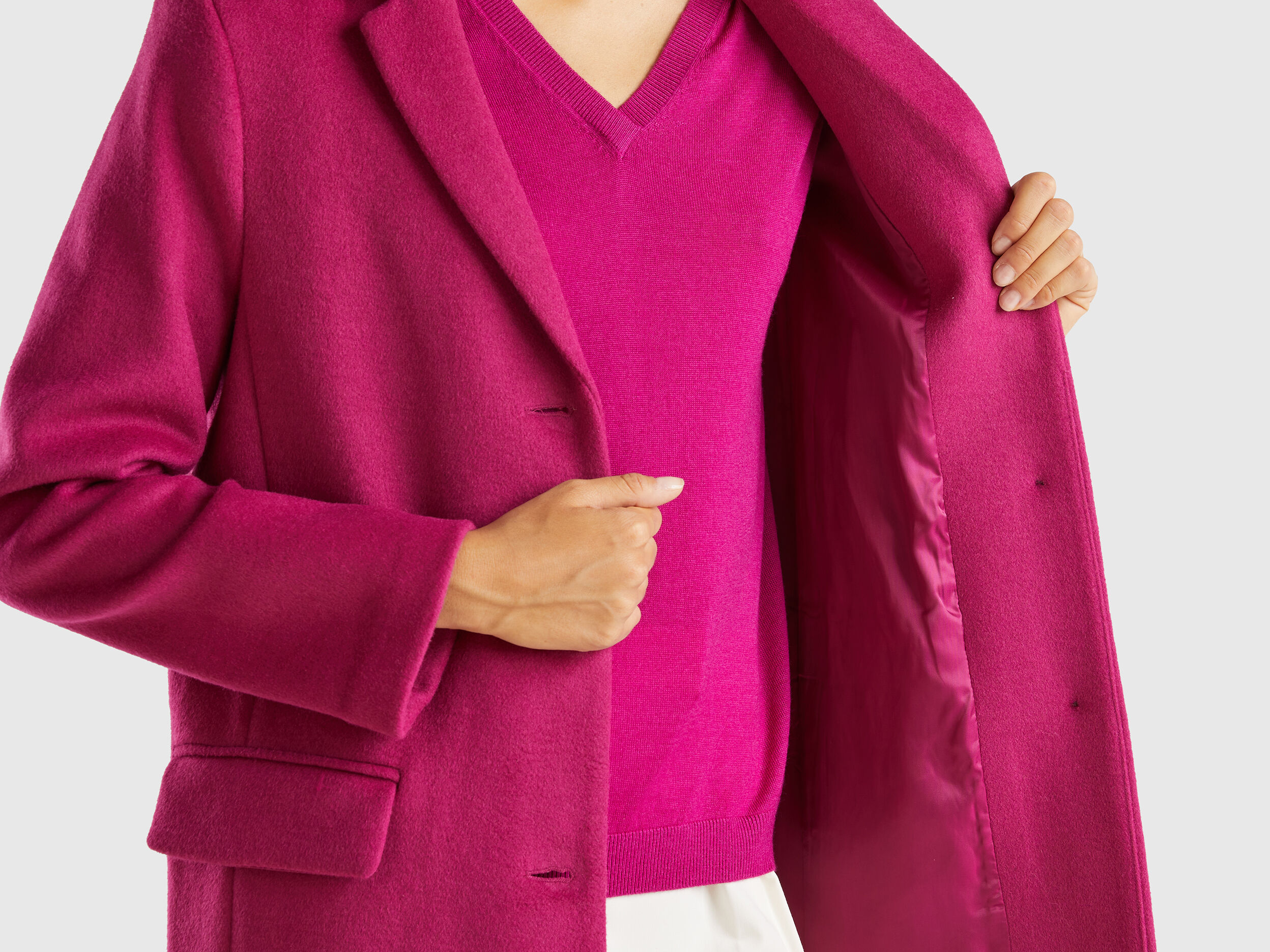 Short coat in wool blend cloth - Cyclamen | Benetton