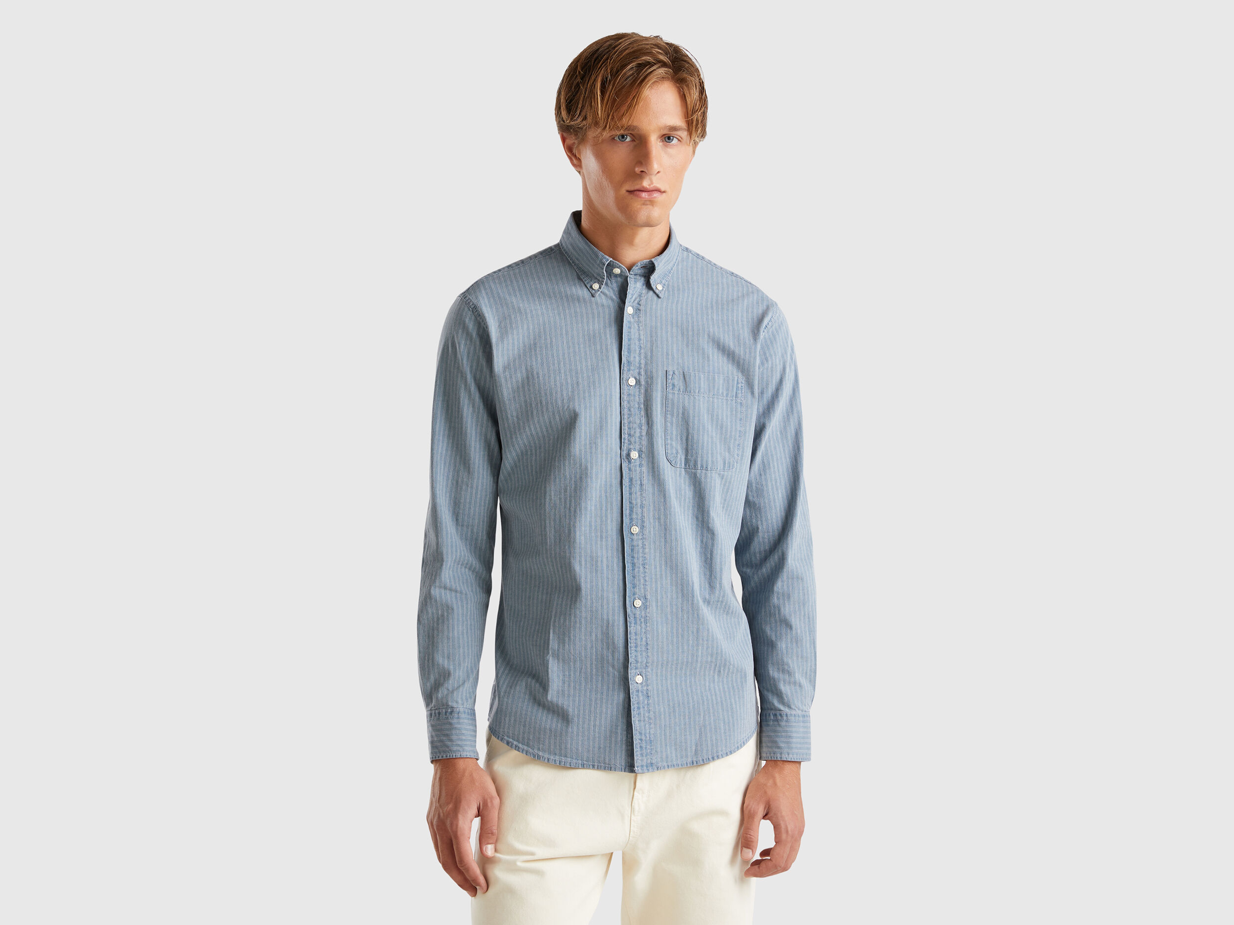 Striped button down shirt - Blue | Benetton