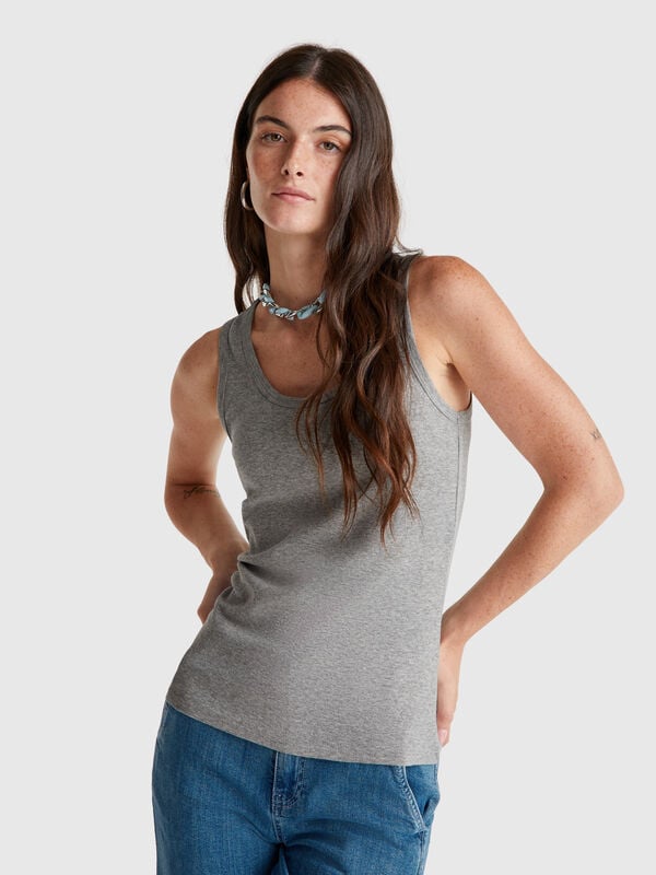 Gray melange tank top in pure cotton Women