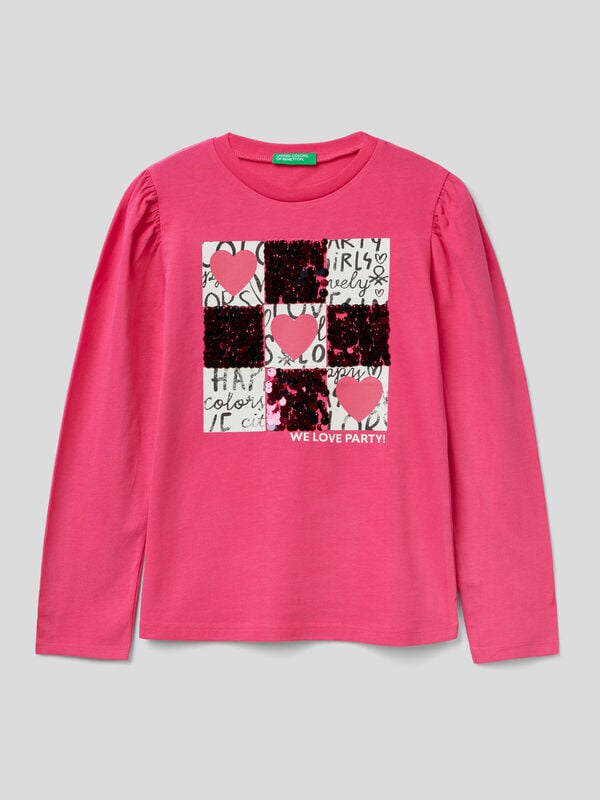 Warm t-shirt with print and sequins Junior Girl