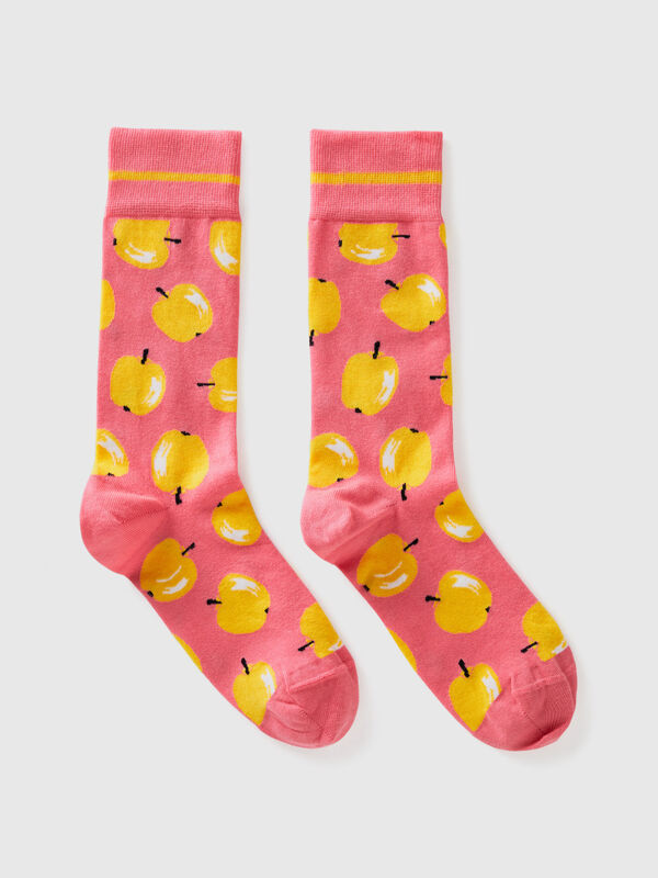 Pink socks with apple pattern
