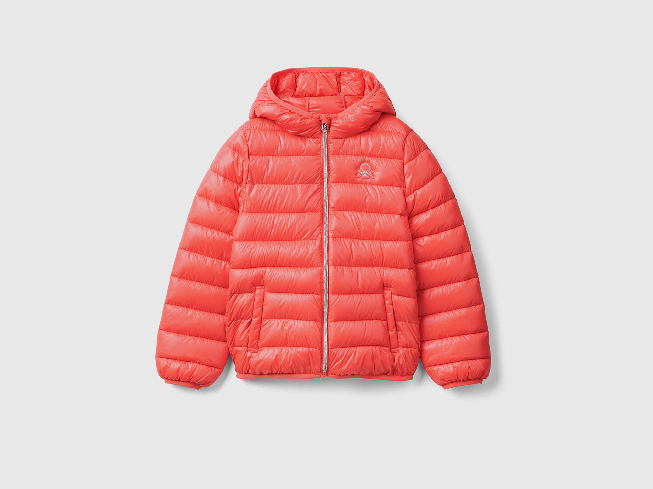 Puffer jacket with hood Orange Coral Benetton