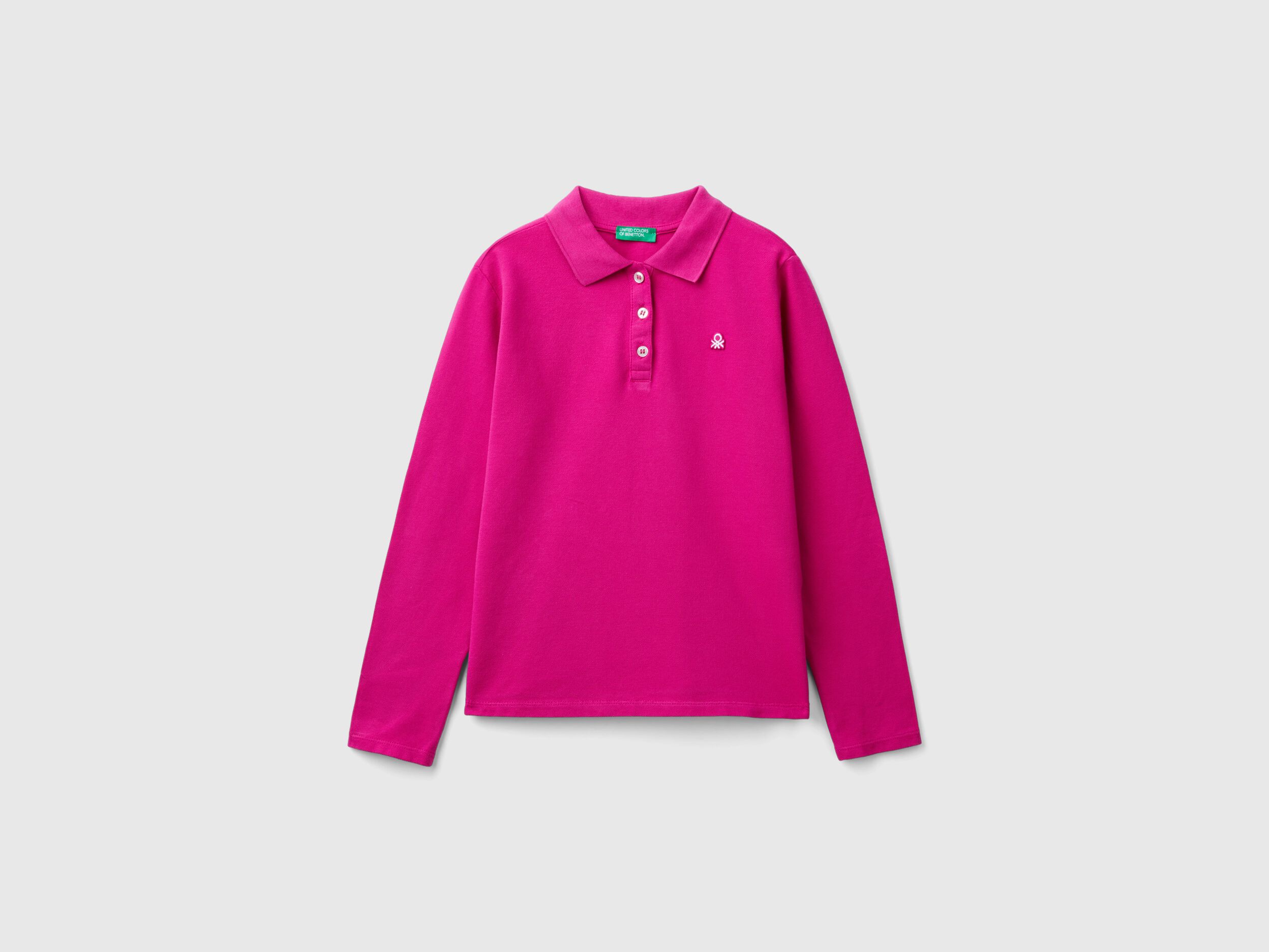 Long sleeve polo in organic cotton Fuchsia Benetton