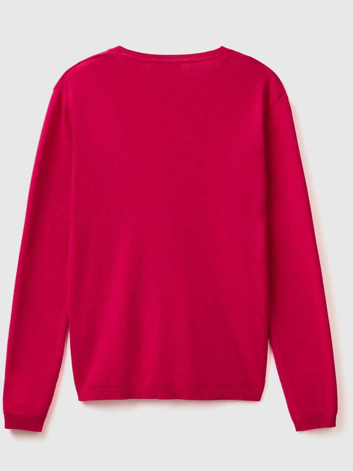 V-neck sweater in pure cotton image number 2