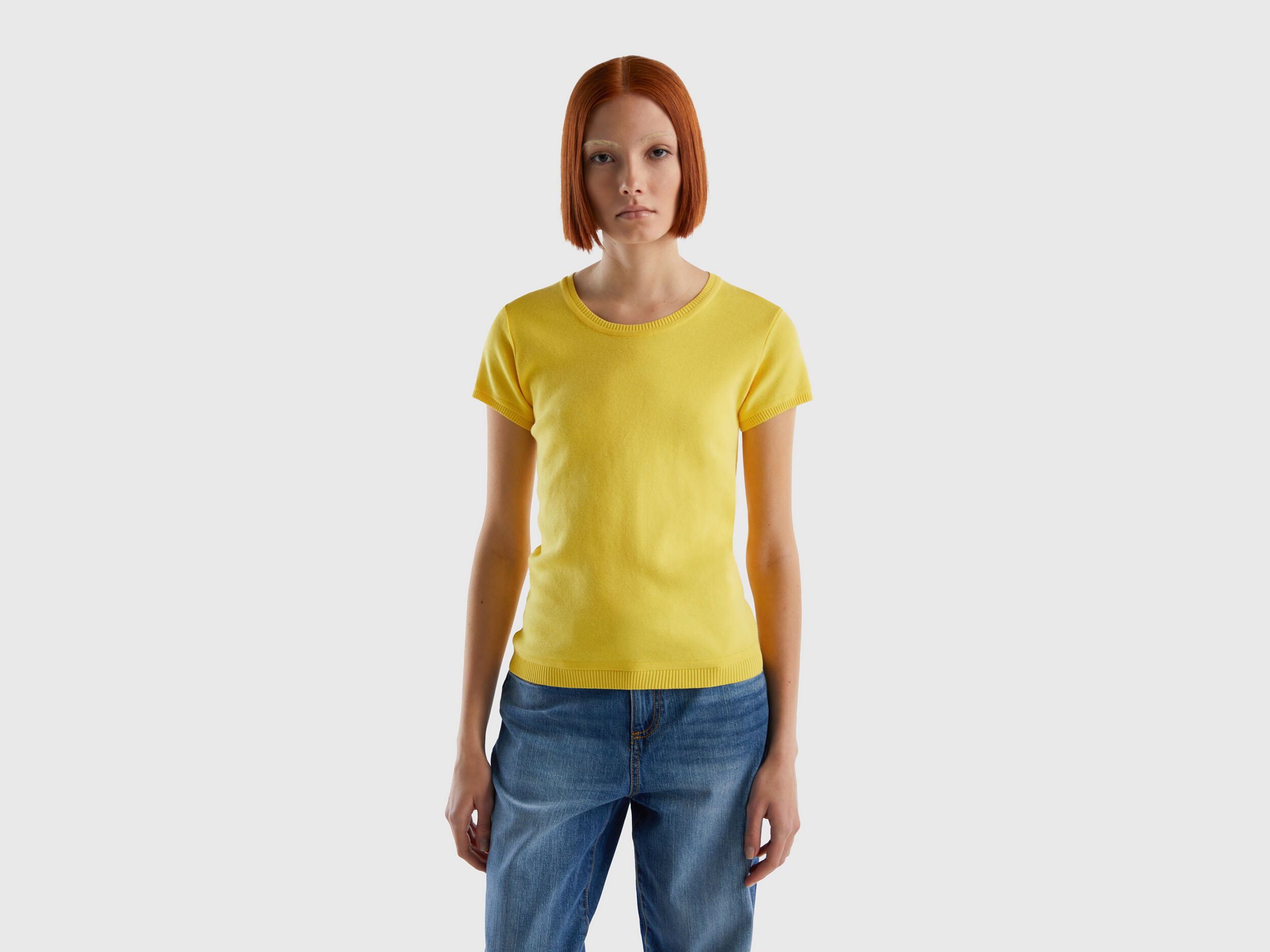 Short sleeve sweater in 100 cotton Yellow Benetton