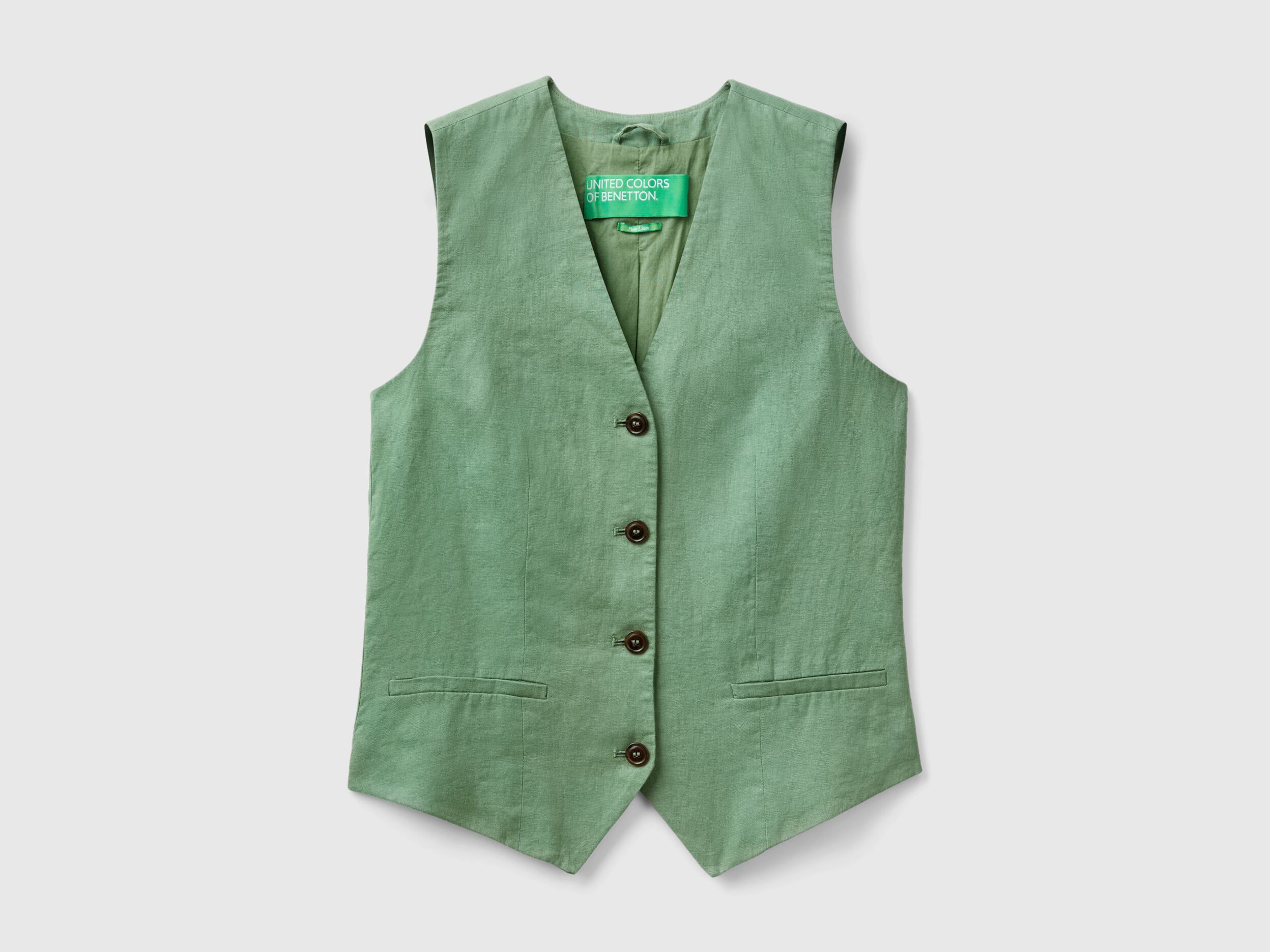 Pure linen vest - Green | Benetton