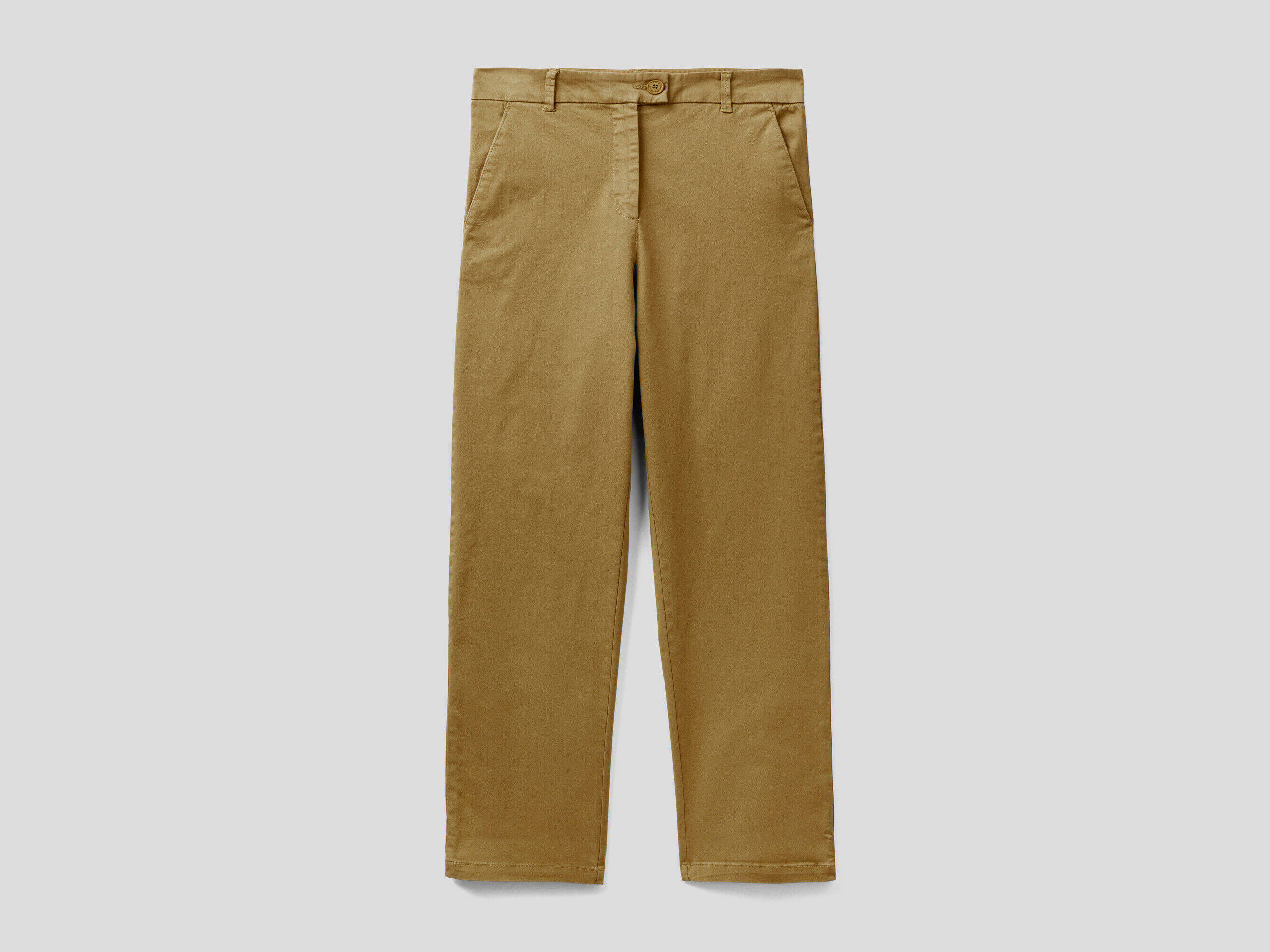 Stretch cotton chino trousers - Military Green | Benetton