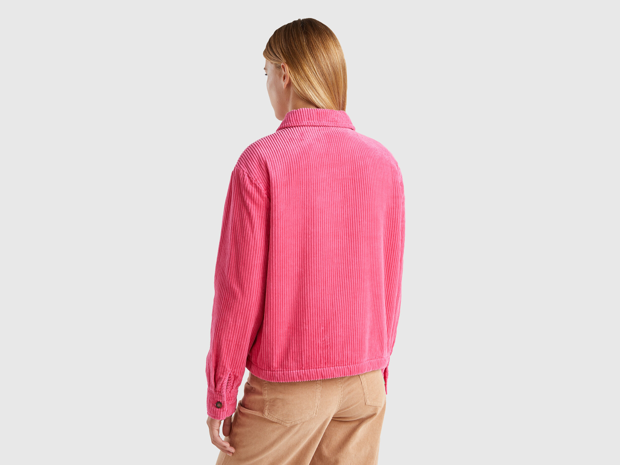 Velvet jacket with teddy lining - Fuchsia | Benetton