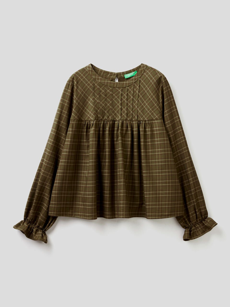 Check blouse with frill image number 1