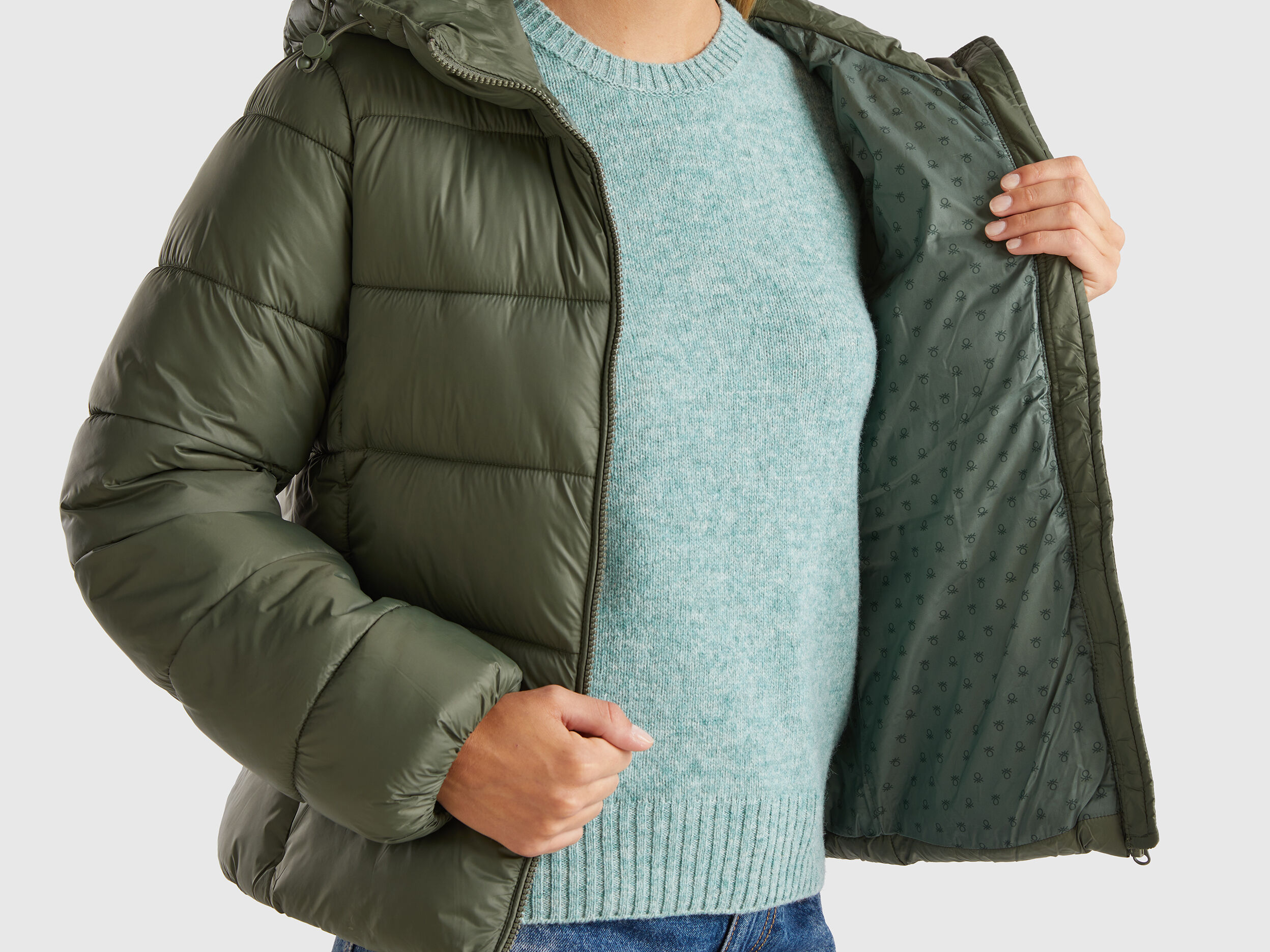 Padded puffer jacket with recycled wadding - Military Green