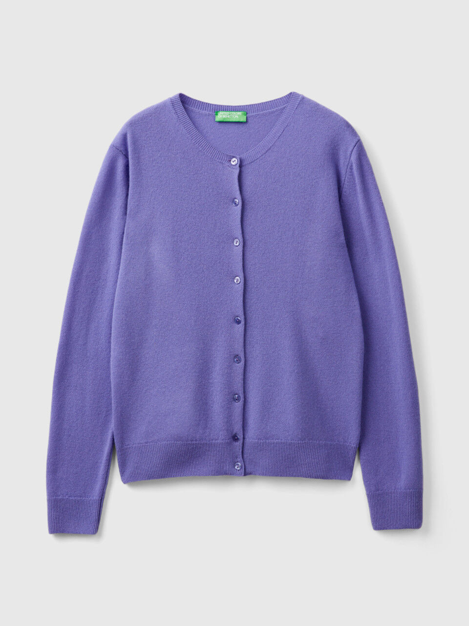 Purple crew neck cardigan in pure Merino wool Purple Benetton