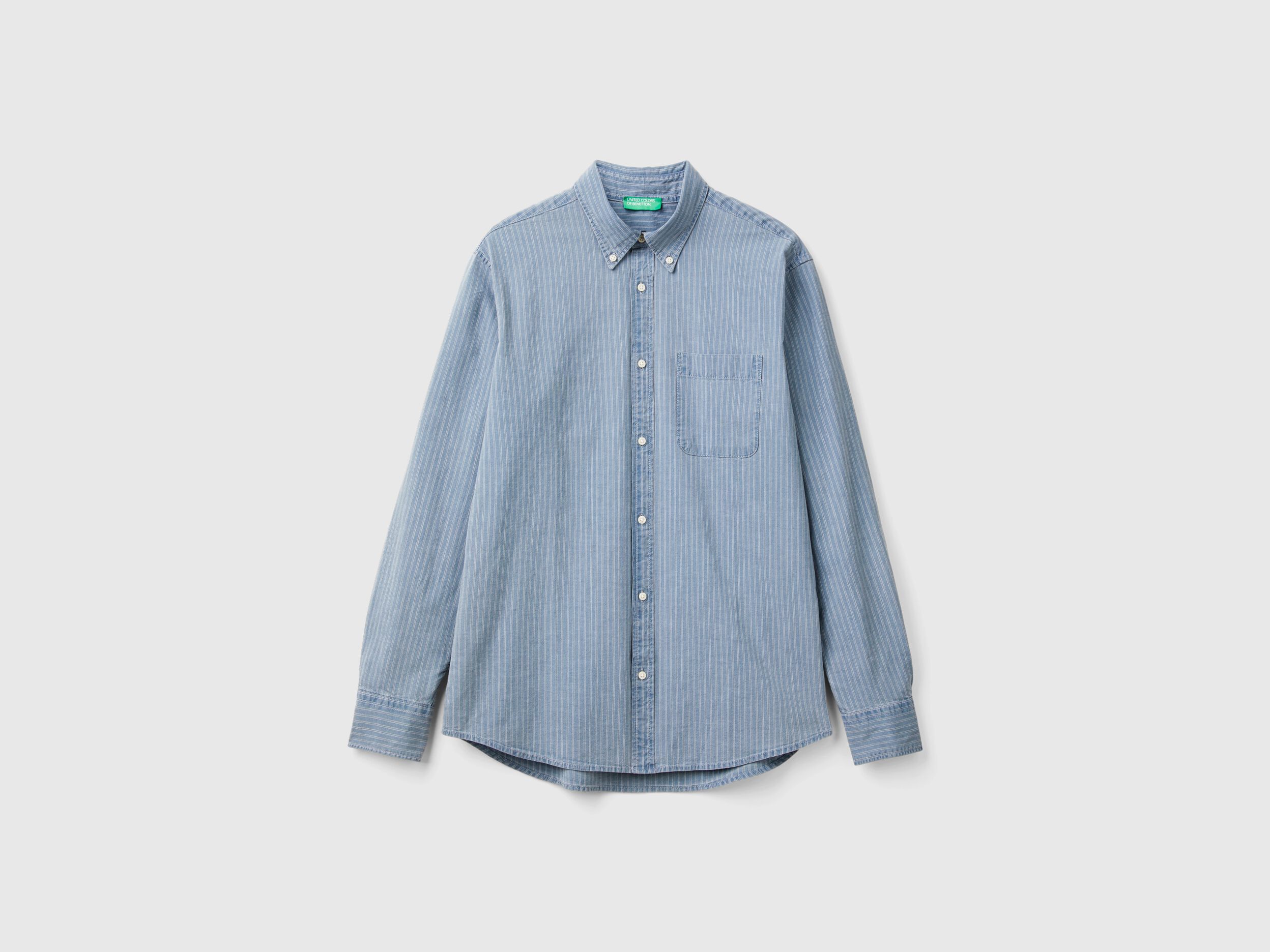 Striped button down shirt - Blue | Benetton