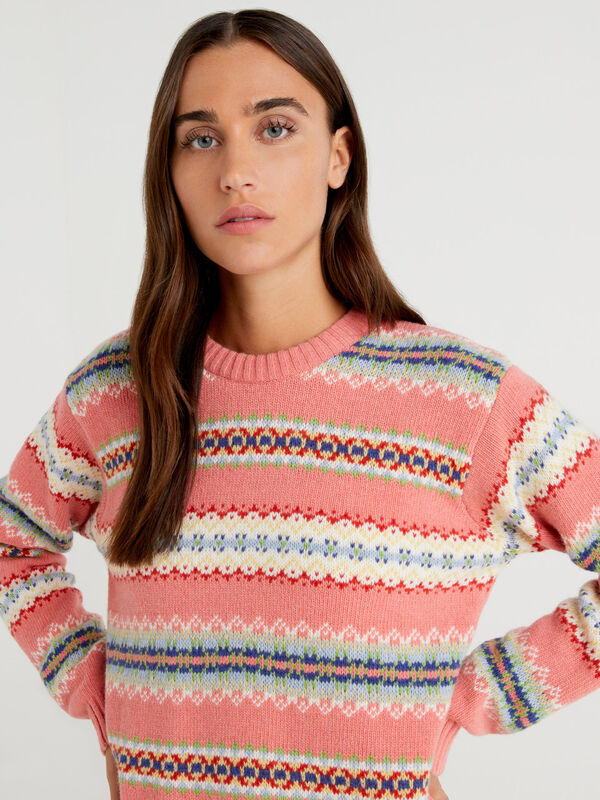 Jacquard sweater in wool blend Women