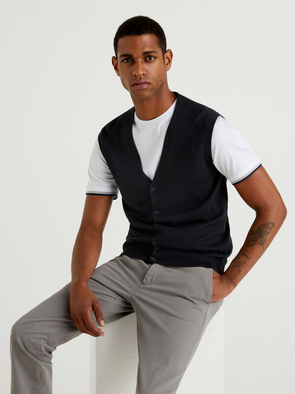 Pure cotton vest with buttons Men