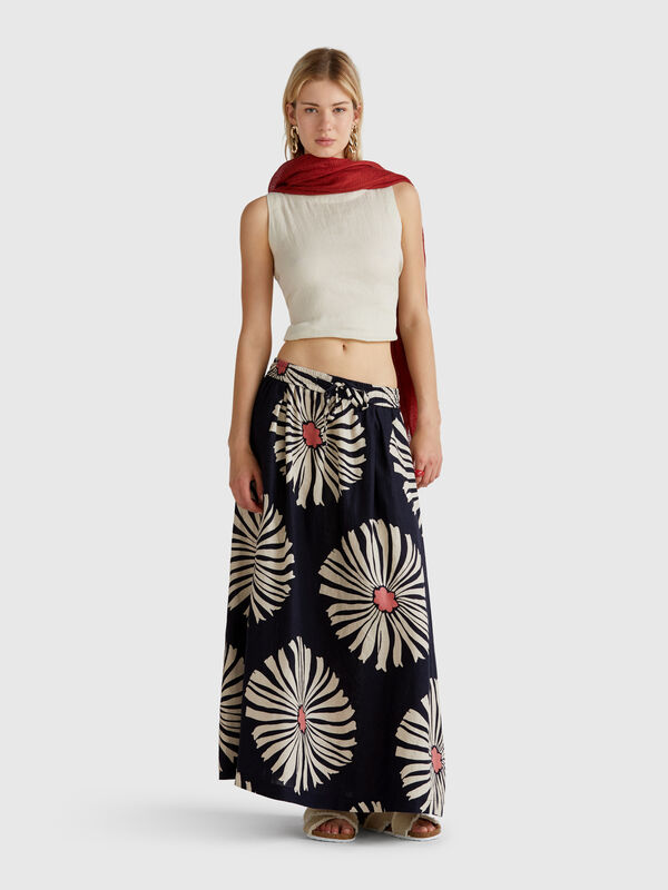 Falda midi con estampado de flores Mujer