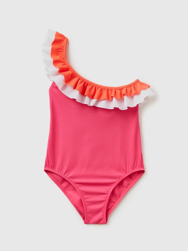 One-piece one-shoulder swimsuit in ECONYL® Junior Girl