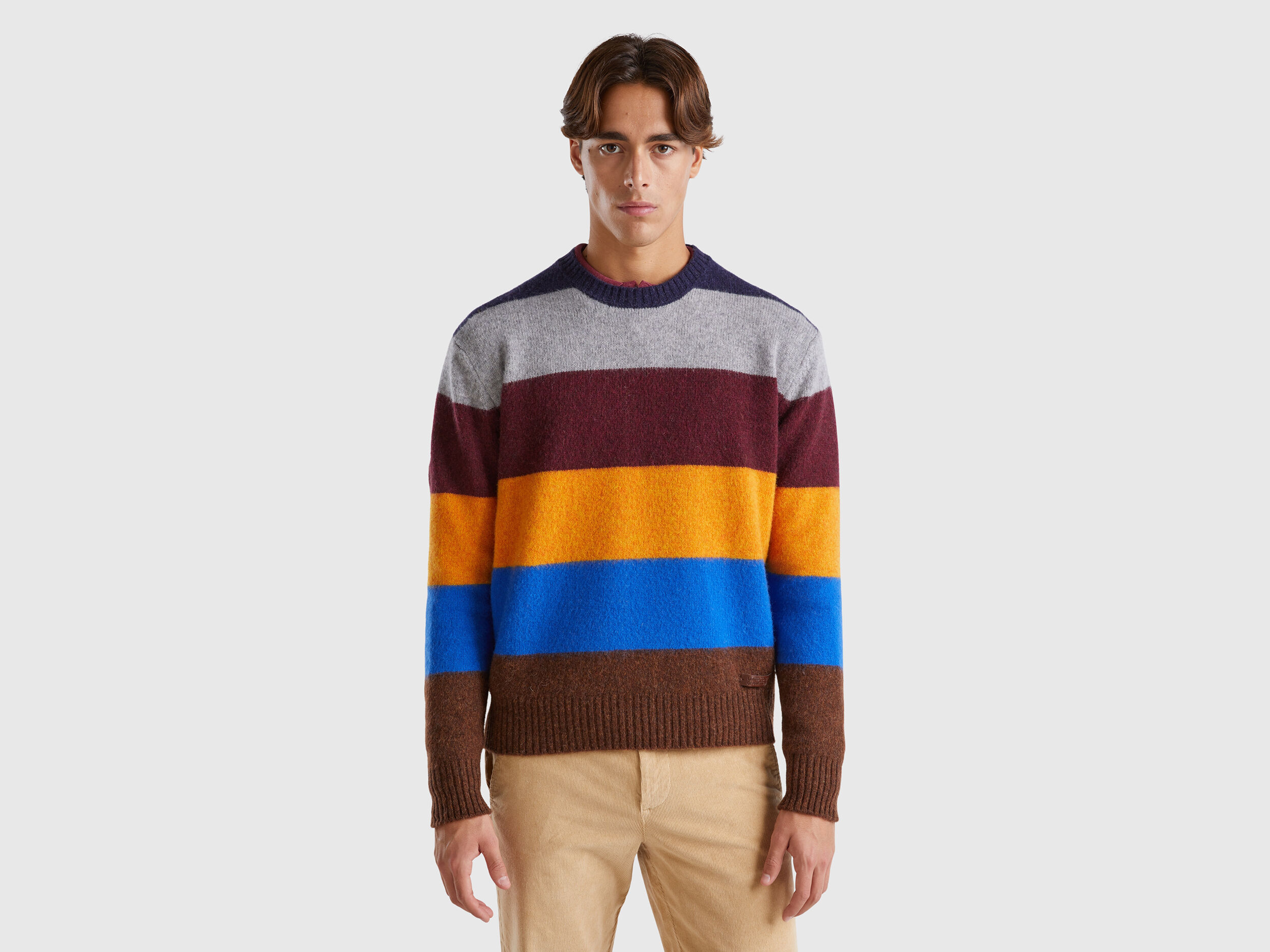 新作モデル - wool Shetland pure in sweater Striped Multi-color Benetton | ジャケット・アウター