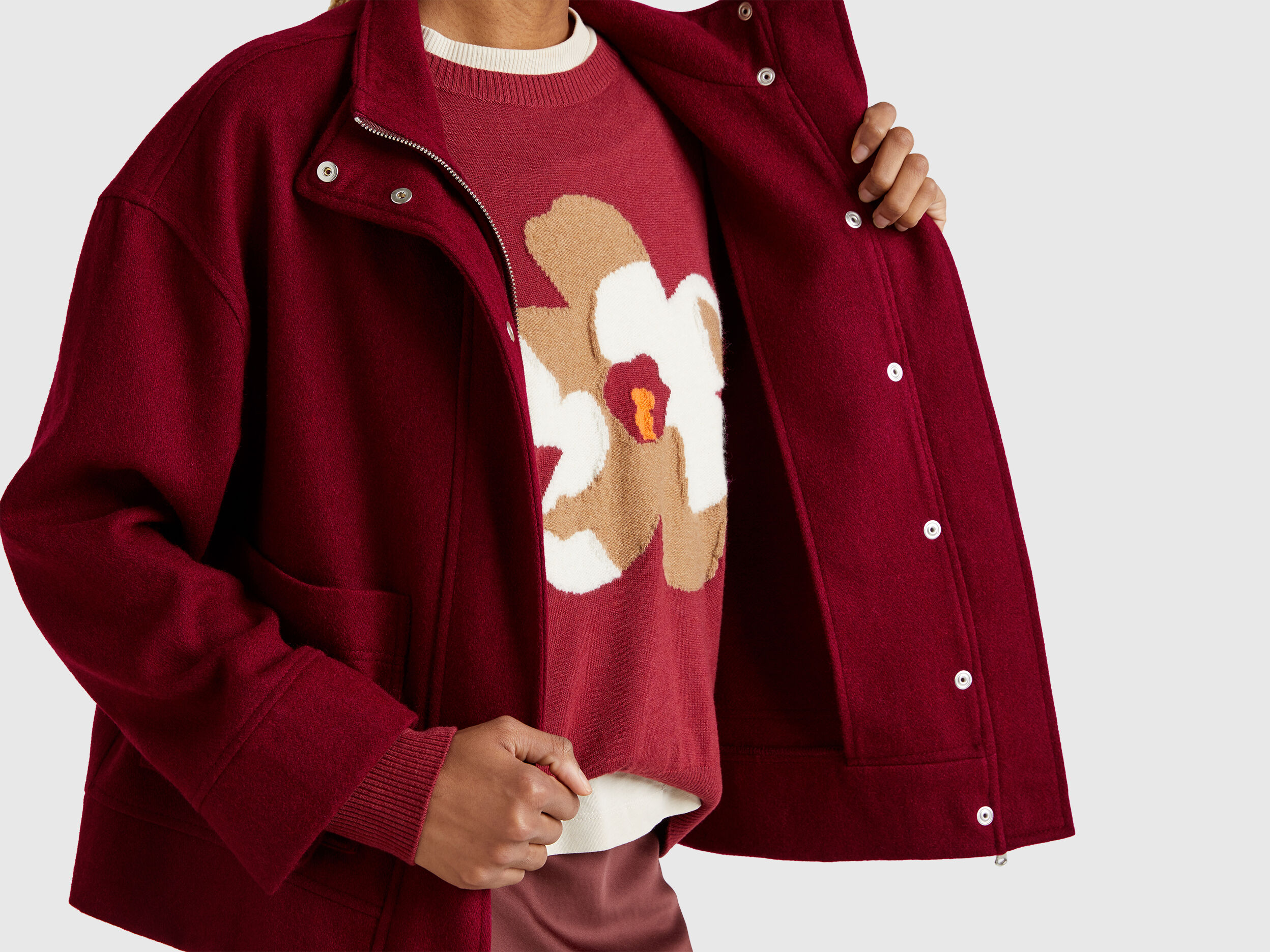 Jacket in wool blend - Burgundy | Benetton