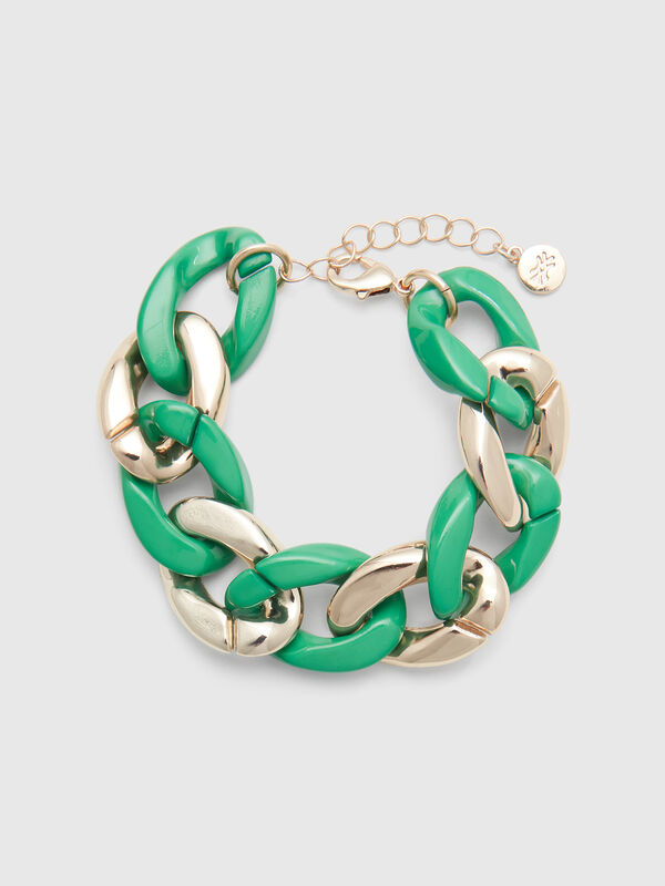 Pulsera de cadena dorada y verde. Mujer