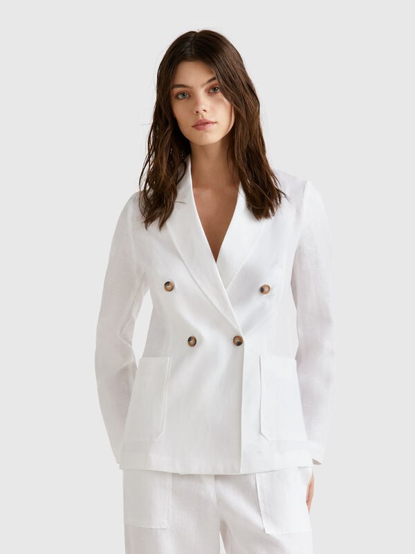 Chaqueta cruzada de puro lino Mujer