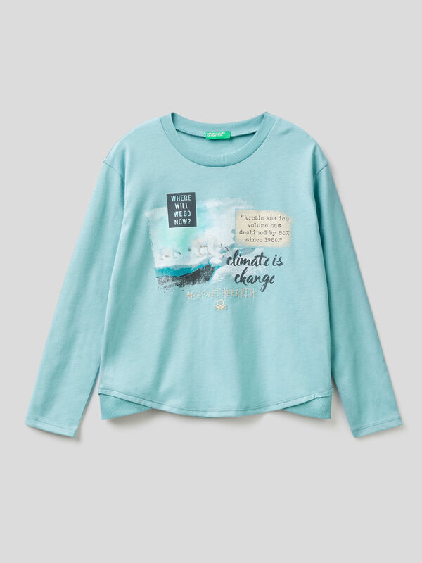 T-shirt in warm cotton with print Junior Girl