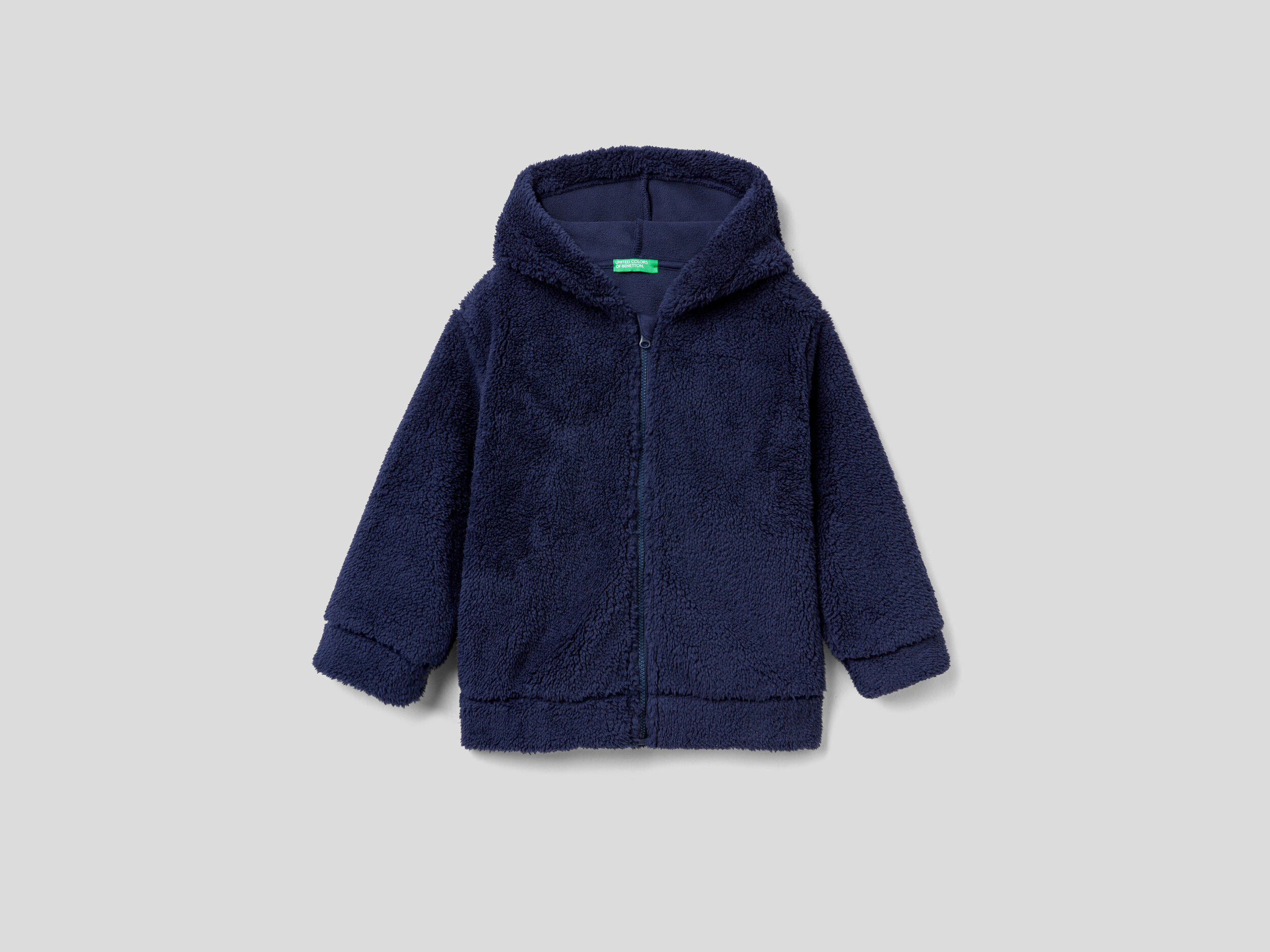 Sudadera de efecto peluche con capucha Azul Oscuro Benetton
