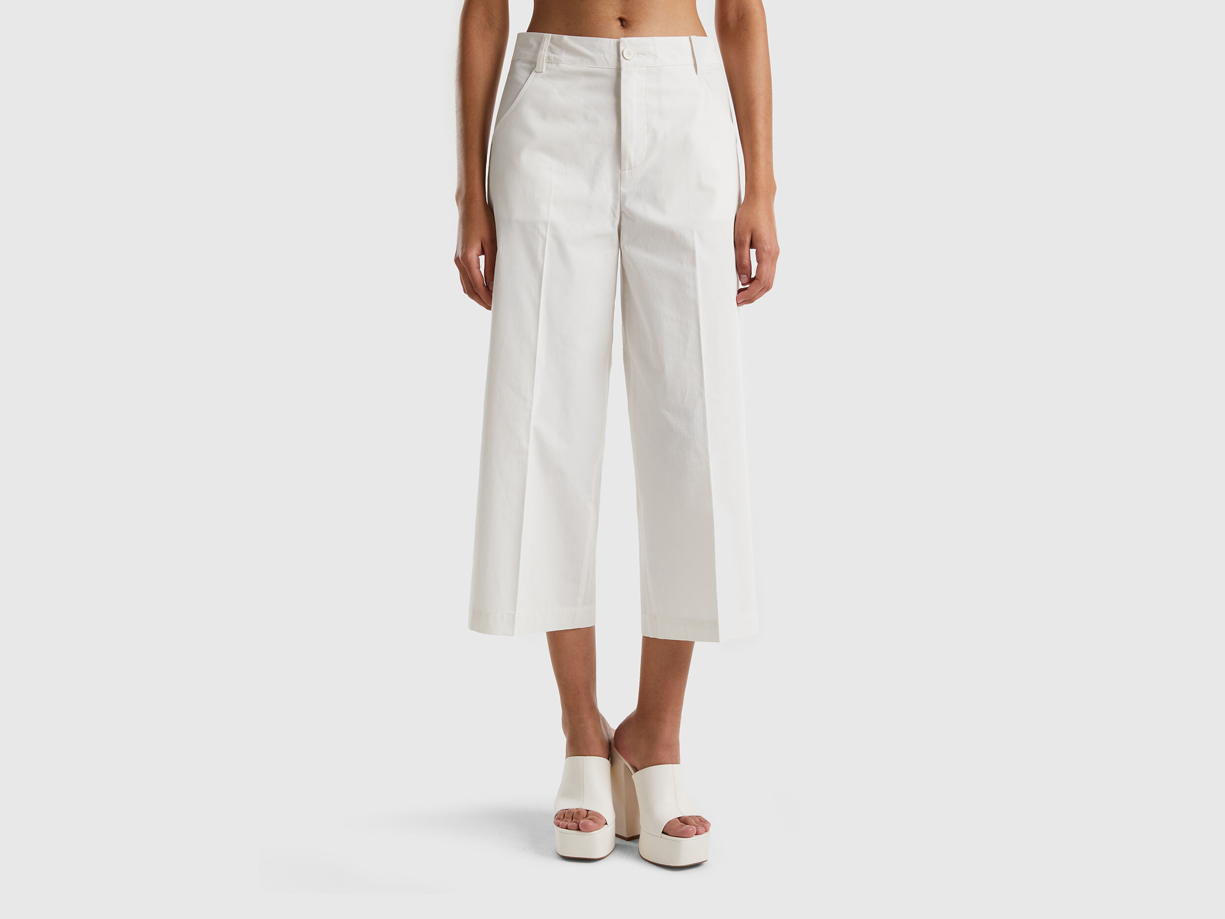 100 cotton cropped trousers Creamy White Benetton
