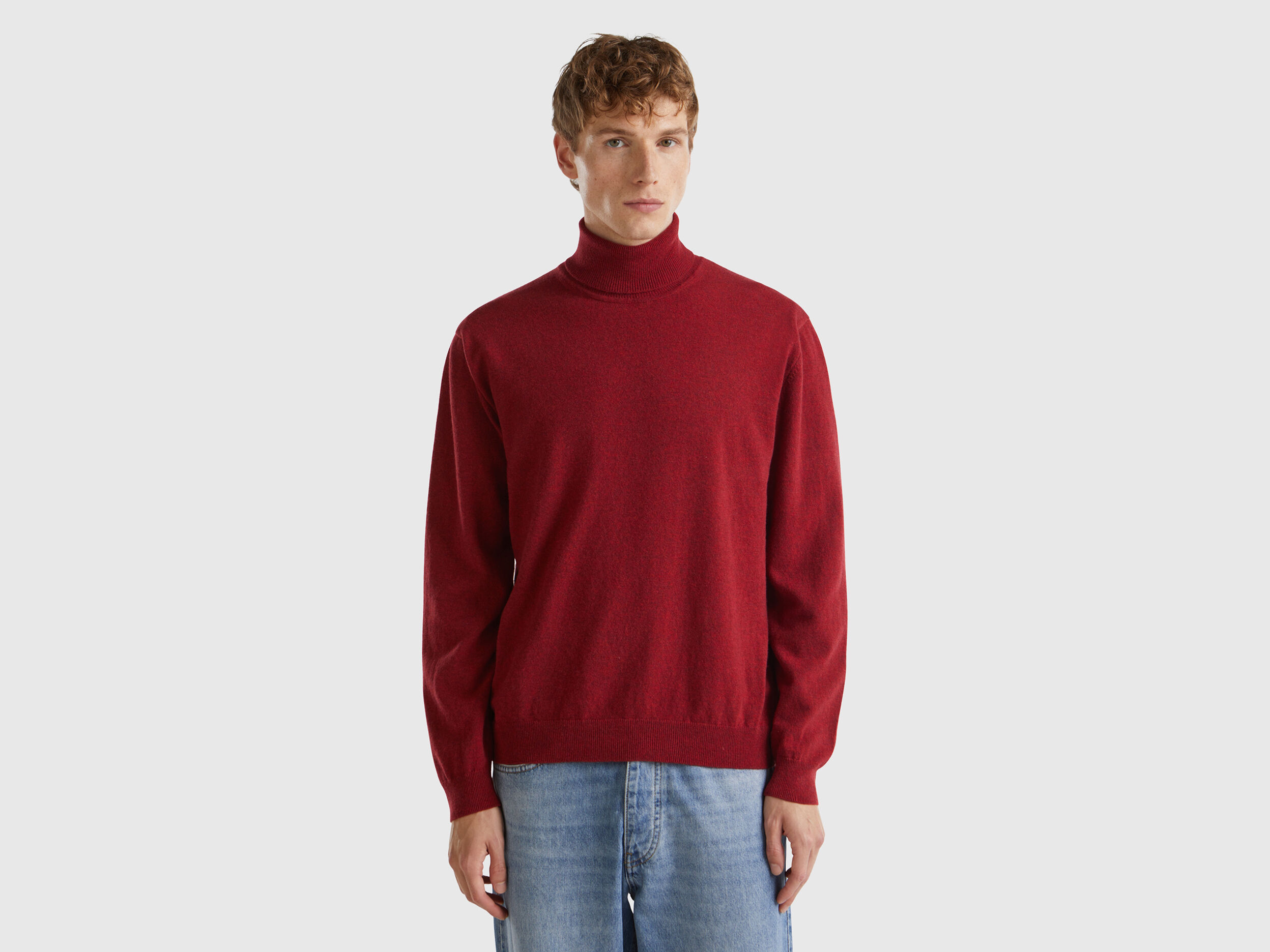 Marl red turtleneck in pure Merino wool - Red | Benetton