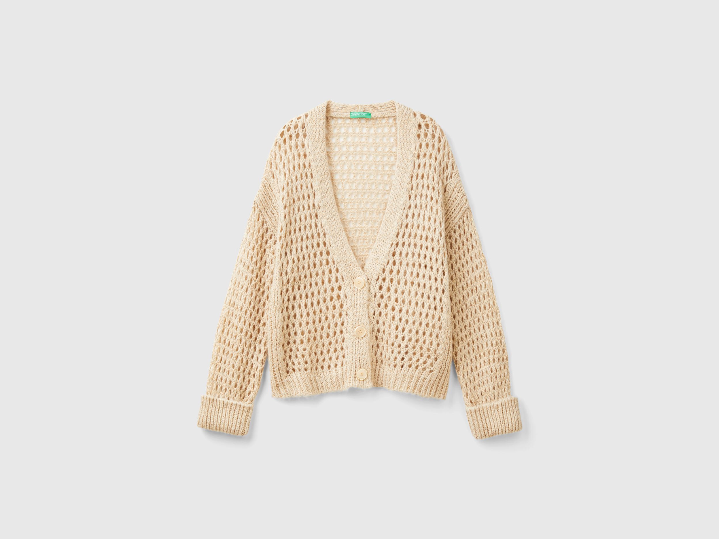 Mesh cardigan with lurex - Beige | Benetton
