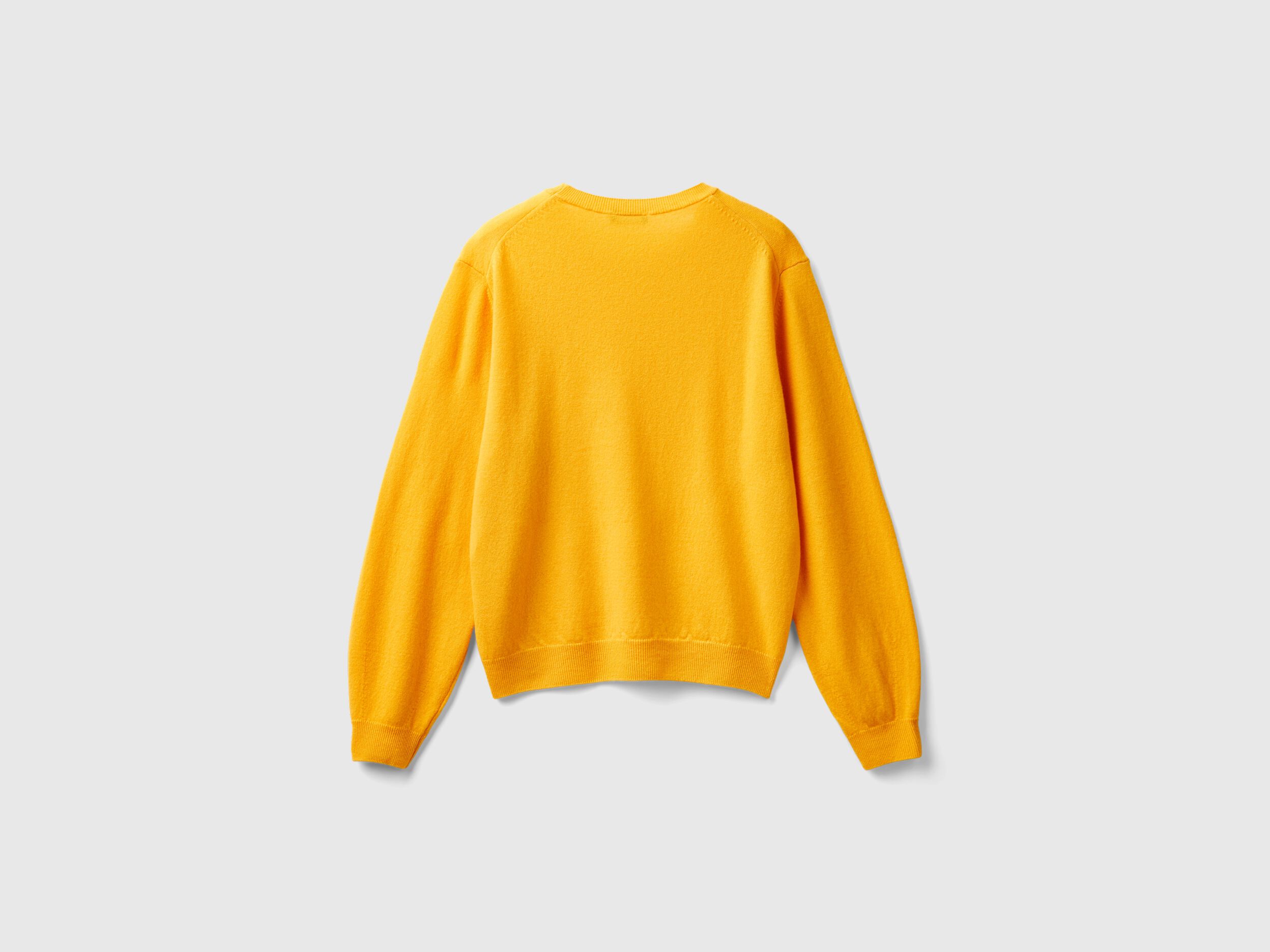 Relaxed fit pure Merino wool sweater - Mustard | Benetton