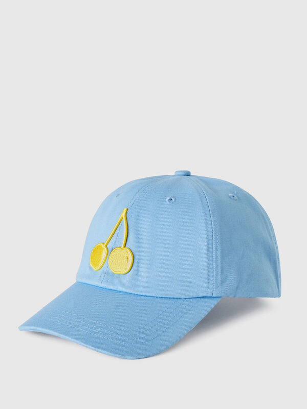 Sky blue hat with embroidered cherry