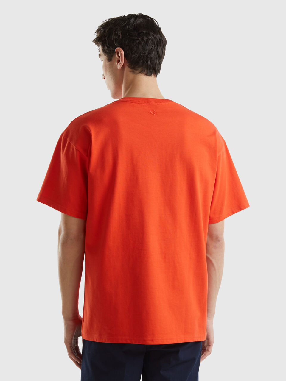 Oversized t-shirt in organic cotton - Red Coral | Benetton