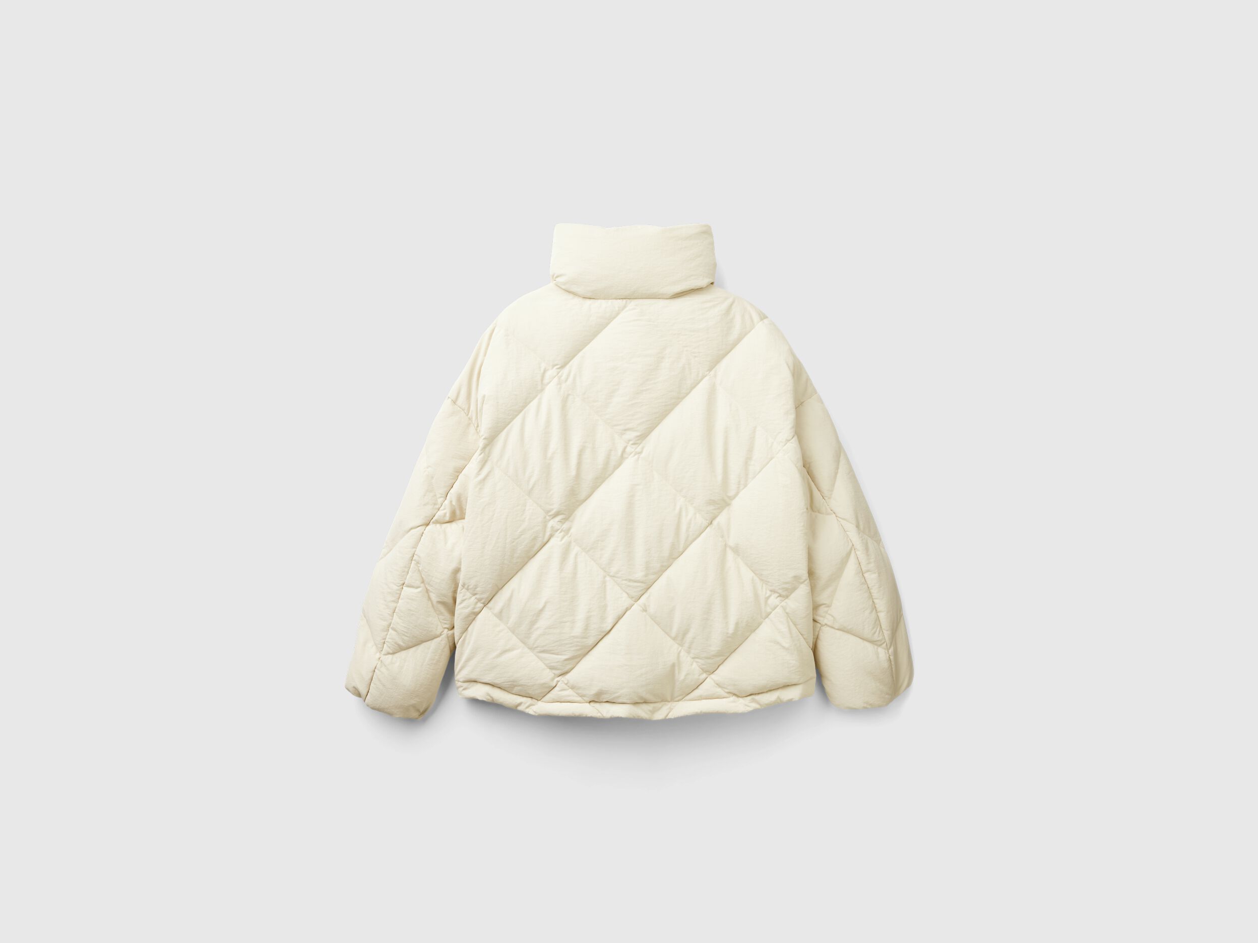 High collar puffer jacket in genuine recycled down - Beige