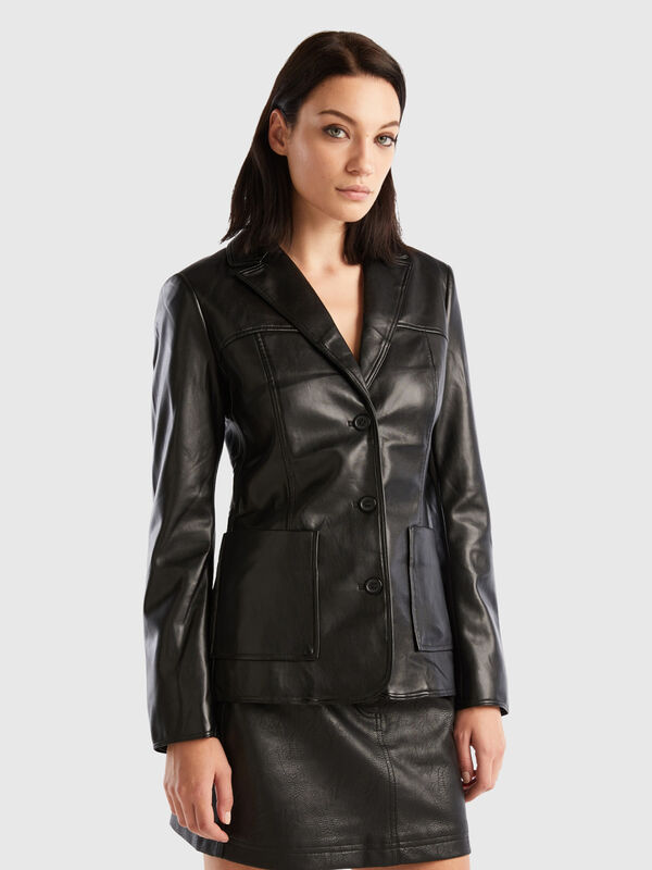 Slim fit jacket in imitation leather Women