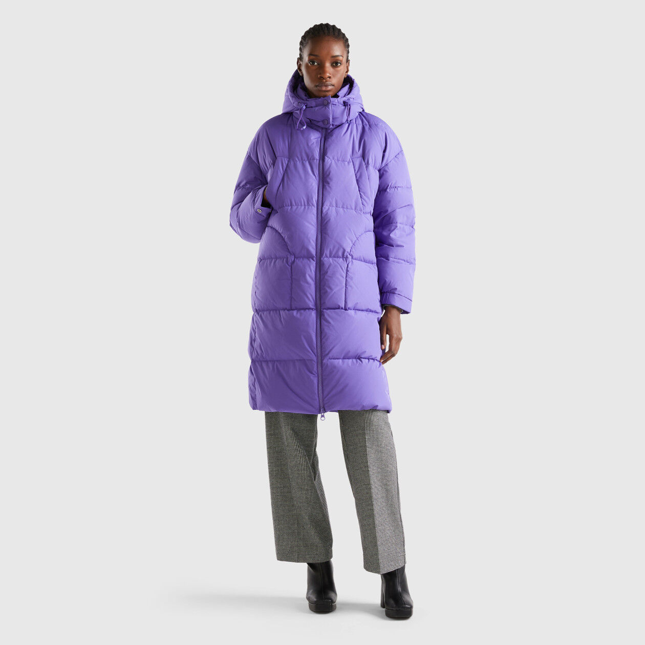 Benetton longline duvet jacket with hood cheap