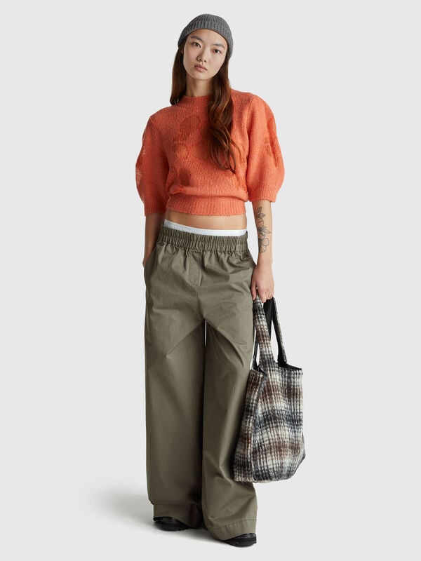 Pantalón ancho de puro algodón. Mujer