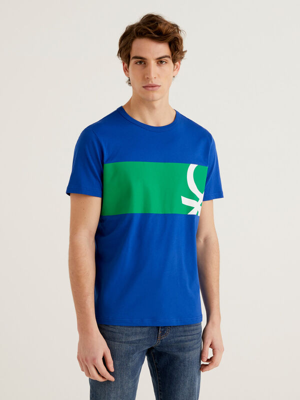 Camiseta azul con estampado de logotipo Hombre