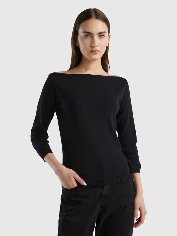 100% cotton boat neck sweater Women