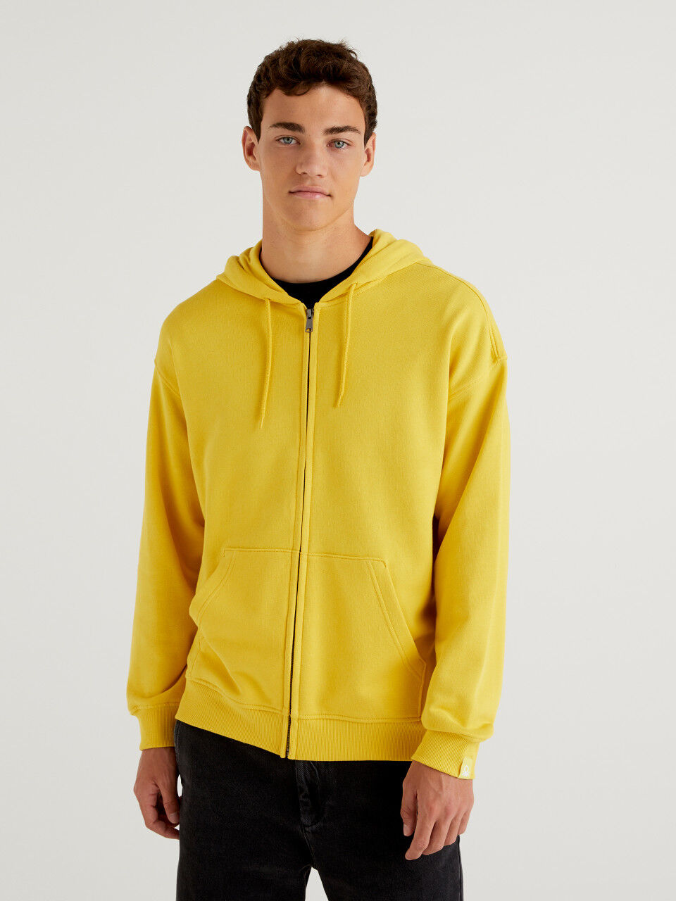 Mens yellow zip up hoodie top
