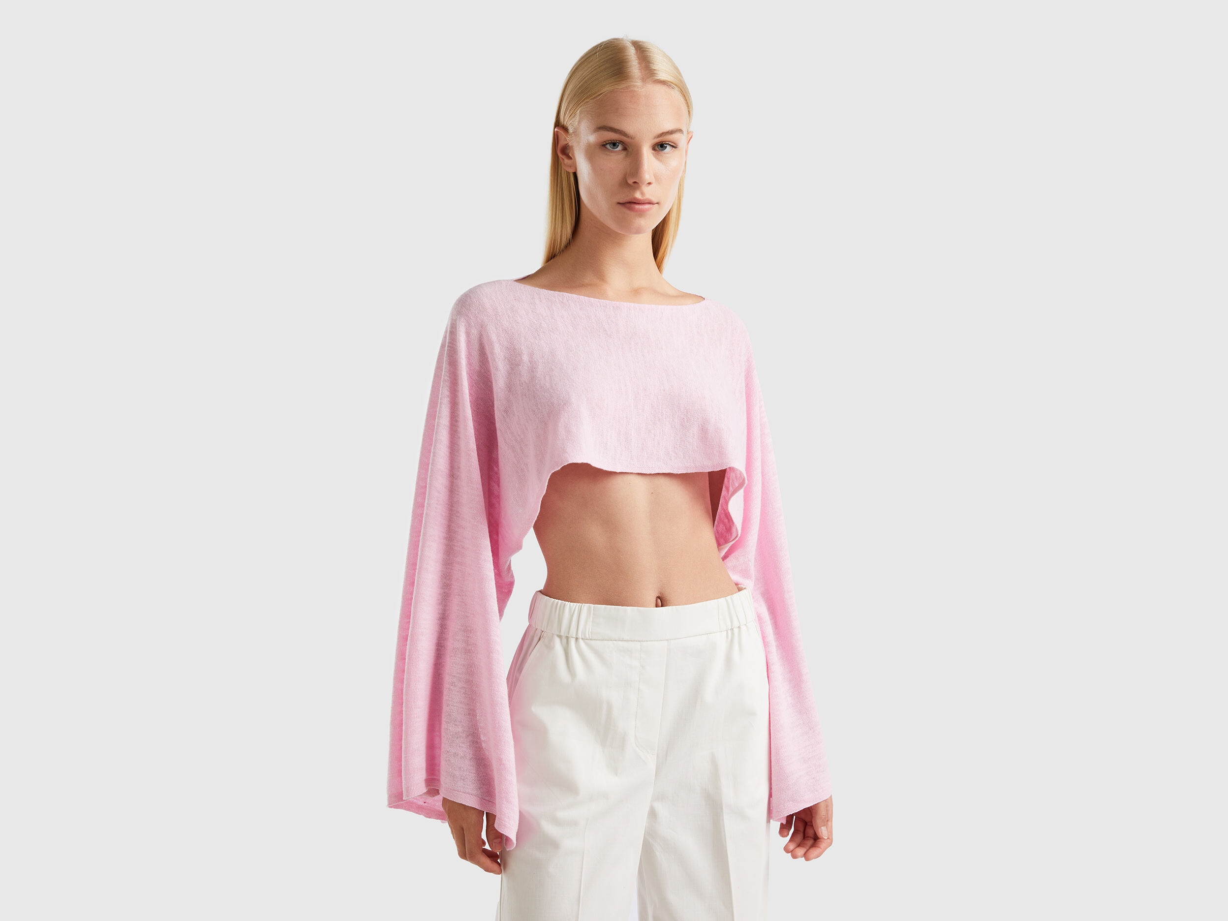 Shrug sweater in linen blend Pink Benetton