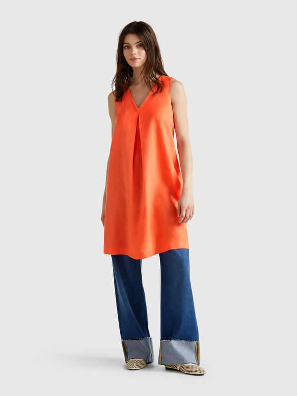 Vestido sin mangas de puro lino Mujer