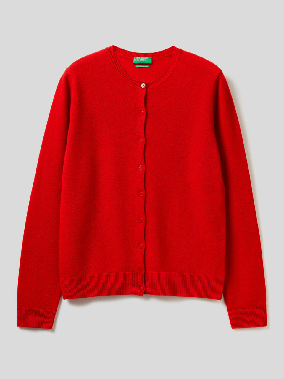 Crew neck cardigan in pure virgin wool image number 1