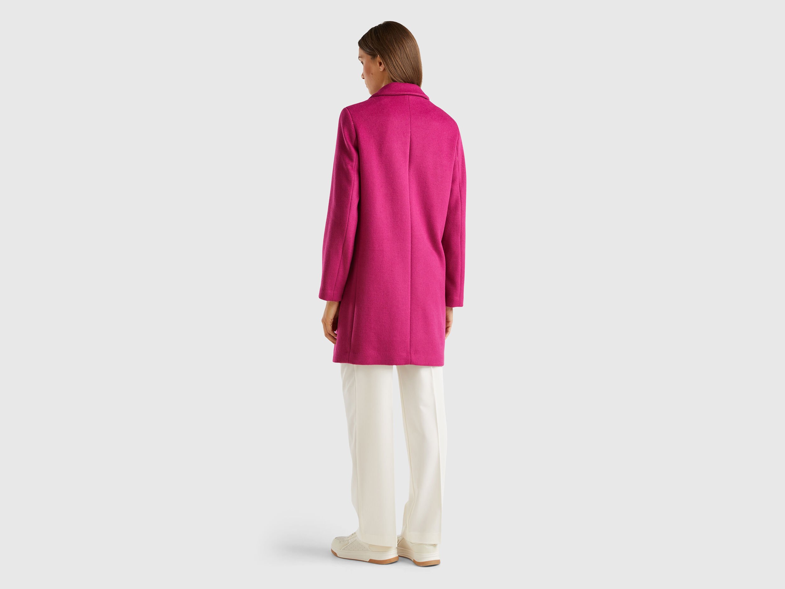 Short coat in wool blend cloth - Cyclamen | Benetton