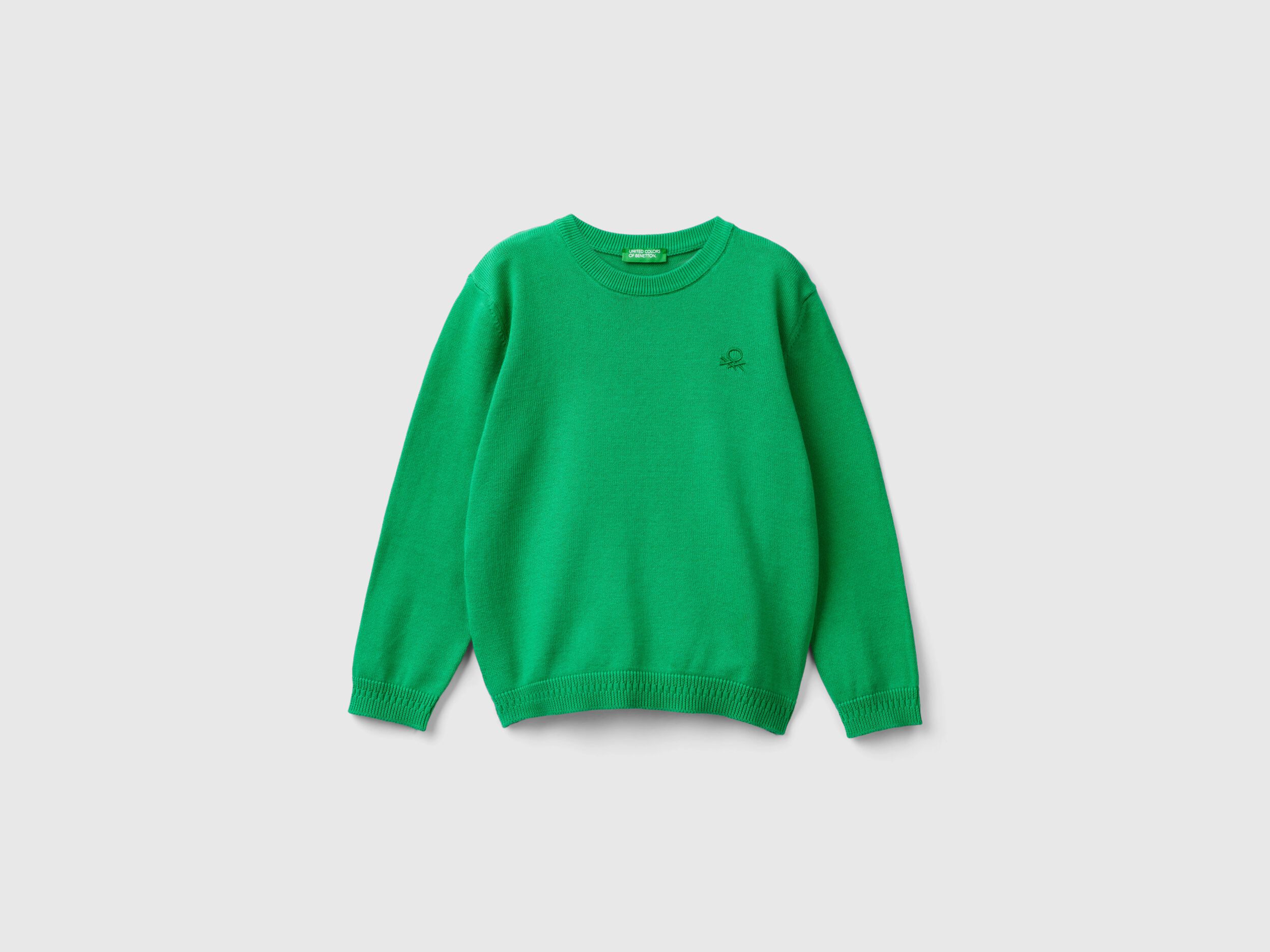 Sweater in pure cotton with logo - Green | Benetton