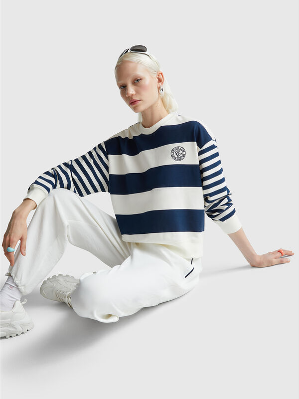 Sudadera de cuello redondo a rayas Mujer
